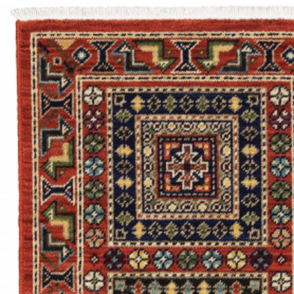 2' X 6' Red Blue Beige And Green Oriental Power Loom Stain Resistant Runner Rug With Fringe - Homeroots - Flyclothing LLC