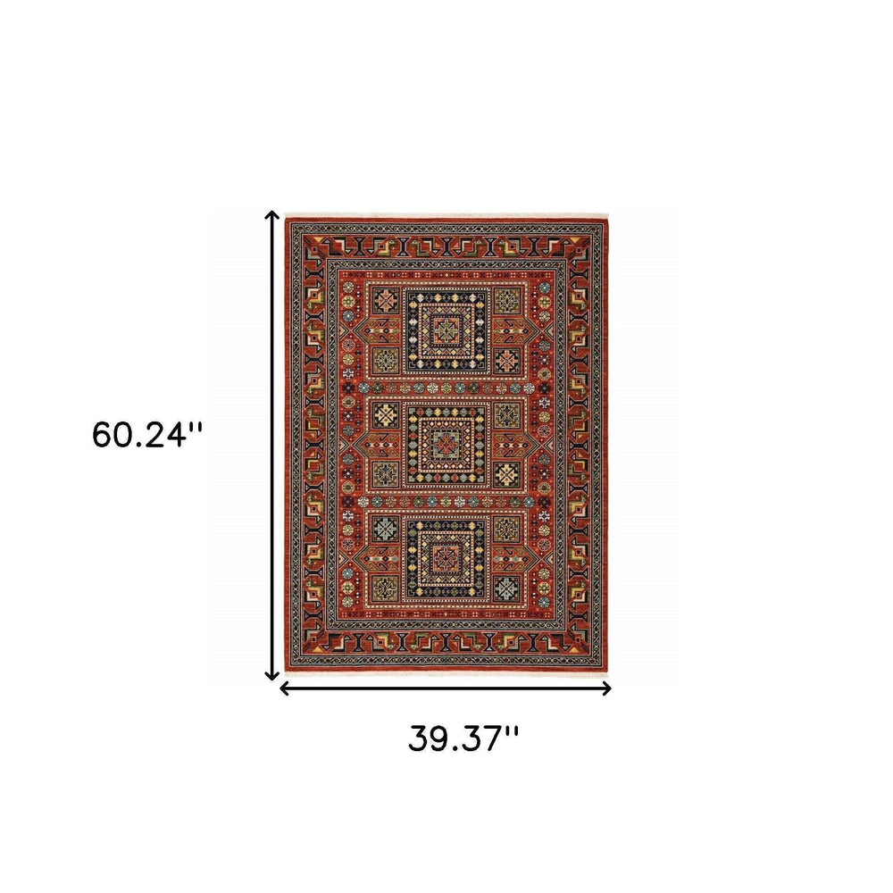 3' X 5' Red Black and White Oriental Power Loom Area Rug - Homeroots - Flyclothing LLC