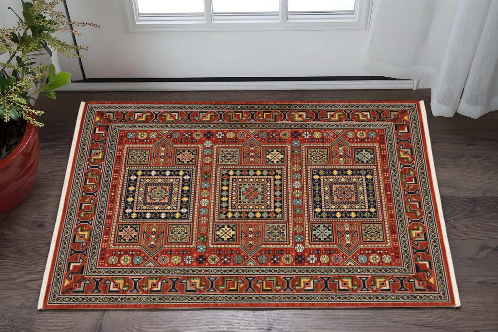 3' X 5' Red Black and White Oriental Power Loom Area Rug - Homeroots - Flyclothing LLC