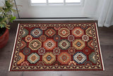 3' X 5' Red Blue Brown And Beige Oriental Power Loom Stain Resistant Area Rug With Fringe - Homeroots - Flyclothing LLC