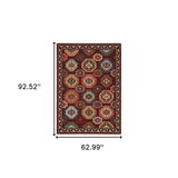 5' X 8' Red Blue Brown And Beige Oriental Power Loom Stain Resistant Area Rug With Fringe - Homeroots - Flyclothing LLC