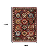8' X 11' Red Blue Brown And Beige Oriental Power Loom Stain Resistant Area Rug With Fringe - Homeroots - Flyclothing LLC