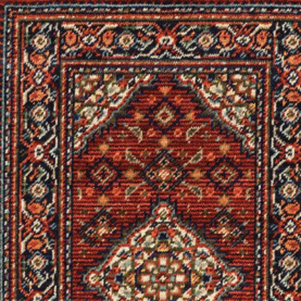 2' X 6' Red Blue Ivory And Orange Oriental Power Loom Stain Resistant Runner Rug With Fringe - Homeroots - Flyclothing LLC