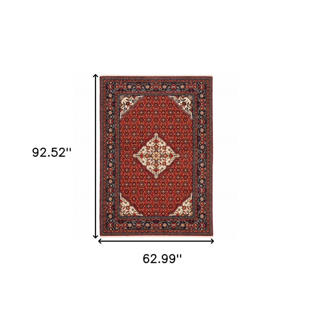 5' X 8' Red Blue Ivory And Orange Oriental Power Loom Stain Resistant Area Rug With Fringe - Homeroots - Flyclothing LLC