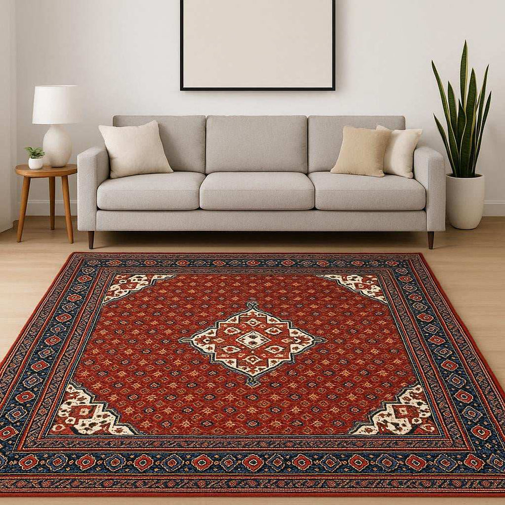 8' X 11' Red Blue Ivory And Orange Oriental Power Loom Stain Resistant Area Rug With Fringe - Homeroots - Flyclothing LLC