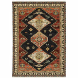 2' X 3' Charcoal Brown Orange Salmon Gold Navy Ivory And Pale Blue Oriental Power Loom Stain Resistant Area Rug With Fringe - Homeroots - Flyclothing LLC