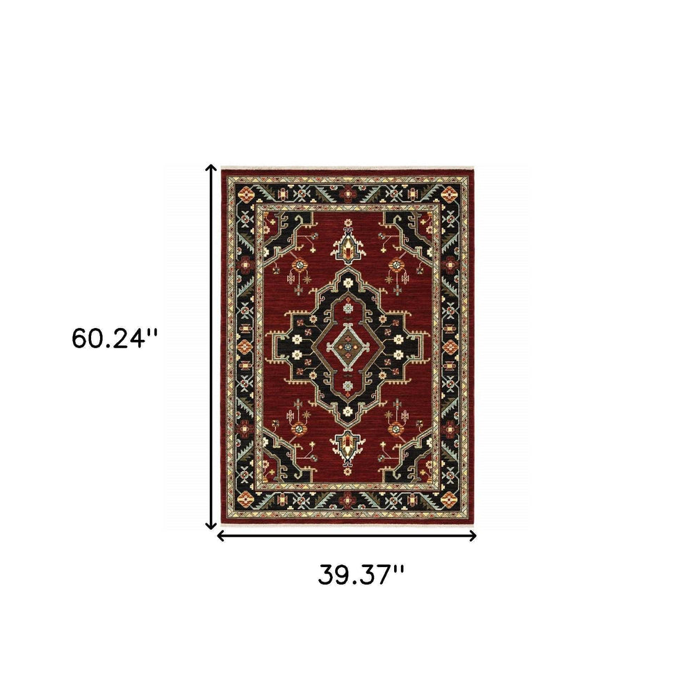3' X 5' Red and Black Oriental Power Loom Area Rug - Homeroots - Flyclothing LLC