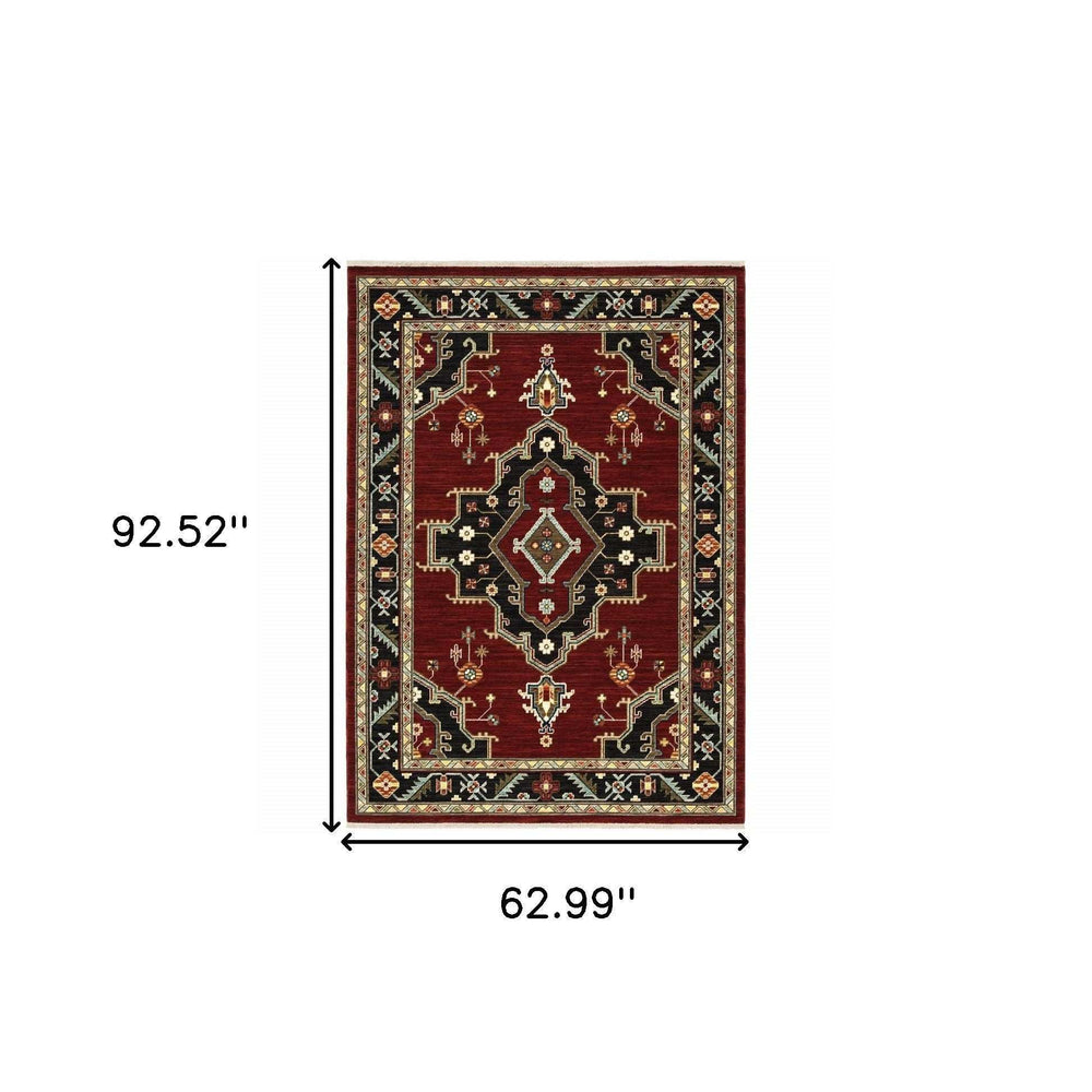 5' X 8' Red and Black Oriental Power Loom Area Rug - Homeroots - Flyclothing LLC
