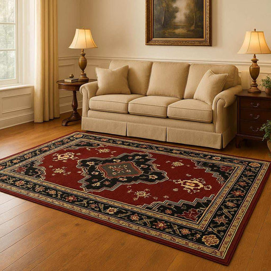 5' X 8' Red and Black Oriental Power Loom Area Rug - Homeroots - Flyclothing LLC