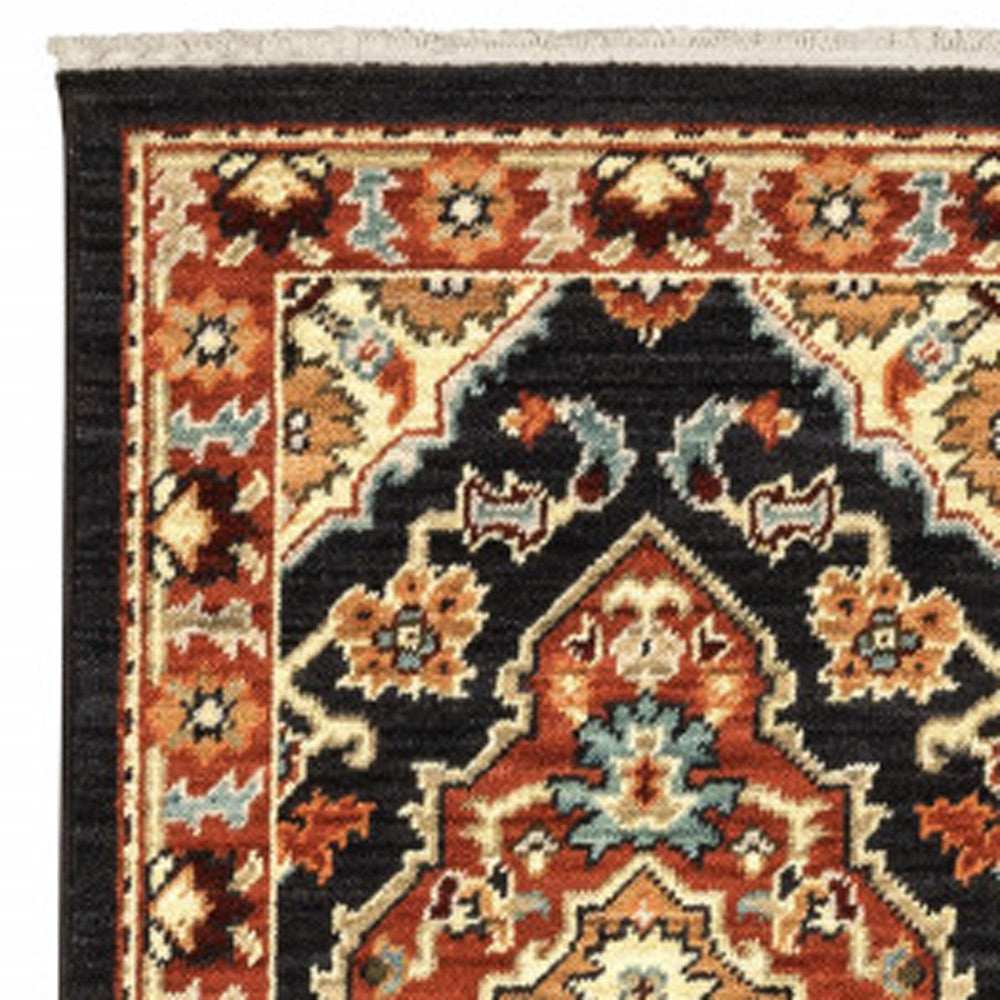 2' X 6' Black Orange And Beige Oriental Power Loom Stain Resistant Runner Rug With Fringe - Homeroots - Flyclothing LLC