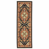 2' X 6' Black Orange And Beige Oriental Power Loom Stain Resistant Runner Rug With Fringe - Homeroots - Flyclothing LLC