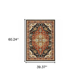 3' X 5' Black Orange And Beige Oriental Power Loom Stain Resistant Area Rug With Fringe - Homeroots - Flyclothing LLC