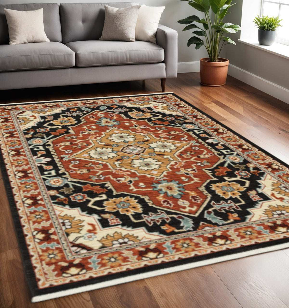 5' X 8' Red and Black Oriental Power Loom Area Rug - Homeroots - Flyclothing LLC