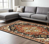6' X 9' Black Orange And Beige Oriental Power Loom Stain Resistant Area Rug With Fringe - Homeroots - Flyclothing LLC