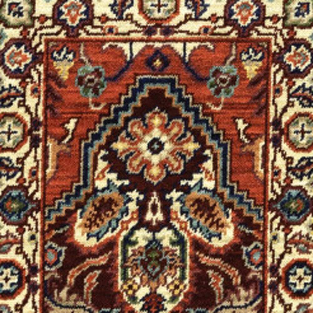2' X 6' Red Ivory Orange And Blue Oriental Power Loom Stain Resistant Runner Rug With Fringe - Homeroots - Flyclothing LLC