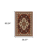3' X 5' Red Ivory Orange And Blue Oriental Power Loom Stain Resistant Area Rug With Fringe - Homeroots - Flyclothing LLC