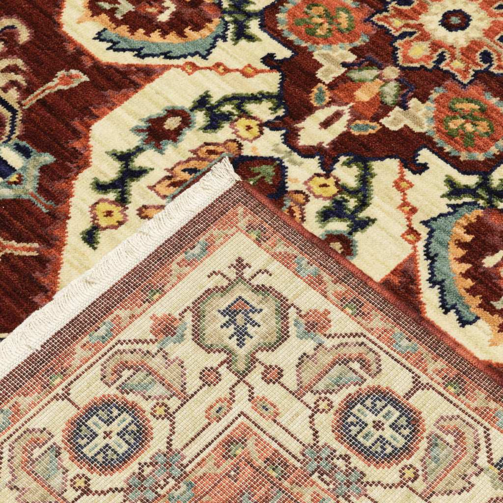 6' X 9' Red Ivory Orange And Blue Oriental Power Loom Stain Resistant Area Rug With Fringe - Homeroots - Flyclothing LLC