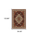 8' X 11' Red Ivory Orange And Blue Oriental Power Loom Stain Resistant Area Rug With Fringe - Homeroots - Flyclothing LLC