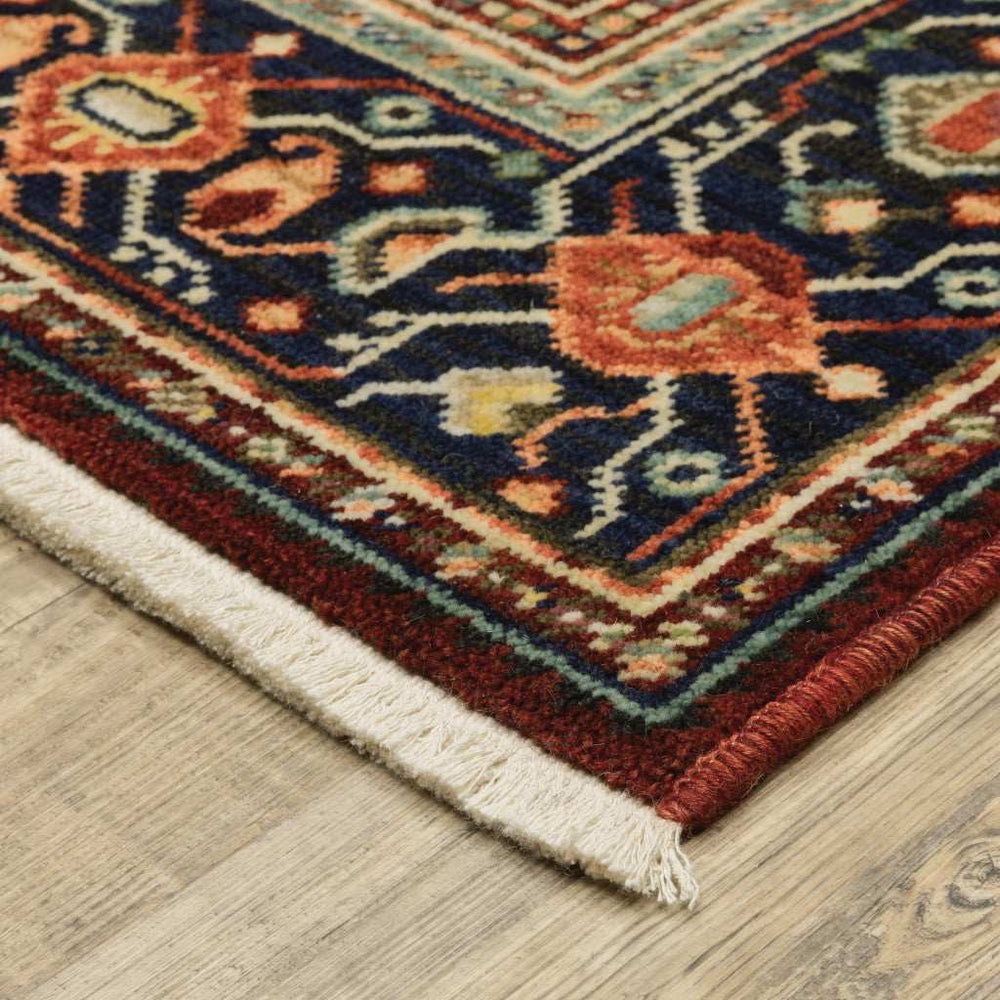 2' X 3' Red Blue Orange And Ivory Oriental Power Loom Stain Resistant Area Rug With Fringe - Homeroots - Flyclothing LLC