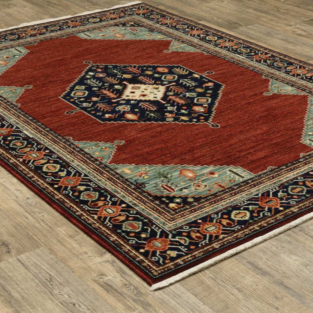 2' X 3' Red Blue Orange And Ivory Oriental Power Loom Stain Resistant Area Rug With Fringe - Homeroots - Flyclothing LLC