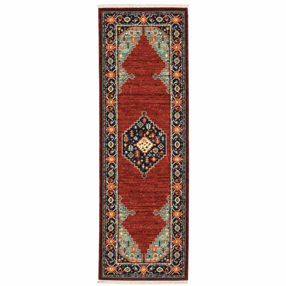 6' Blue and Red Medallion Power Loom Runner Rug - Homeroots - Flyclothing LLC