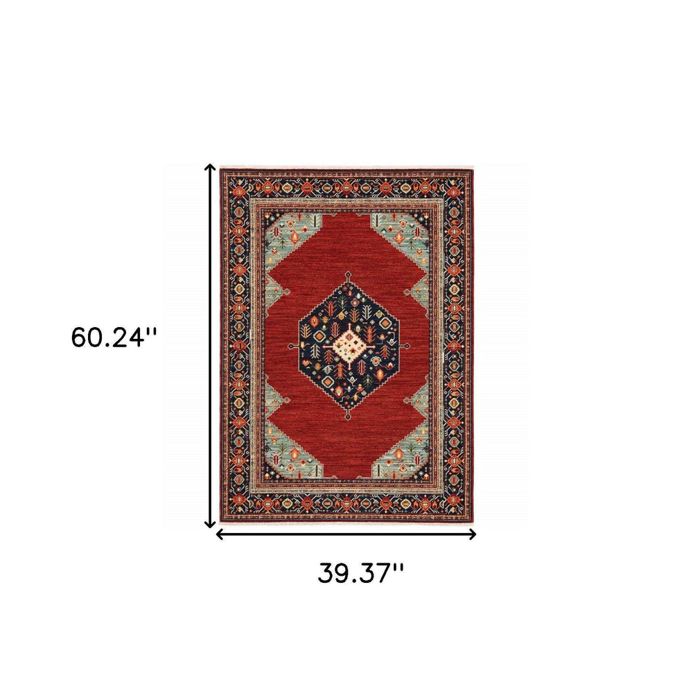 3' X 5' Blue and Red Oriental Power Loom Area Rug - Homeroots - Flyclothing LLC
