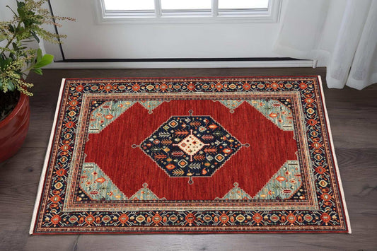 3' X 5' Blue and Red Oriental Power Loom Area Rug - Homeroots - Flyclothing LLC