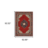5' X 8' Red Blue Orange And Ivory Oriental Power Loom Stain Resistant Area Rug With Fringe - Homeroots - Flyclothing LLC