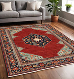 5' X 8' Red Blue Orange And Ivory Oriental Power Loom Stain Resistant Area Rug With Fringe - Homeroots - Flyclothing LLC