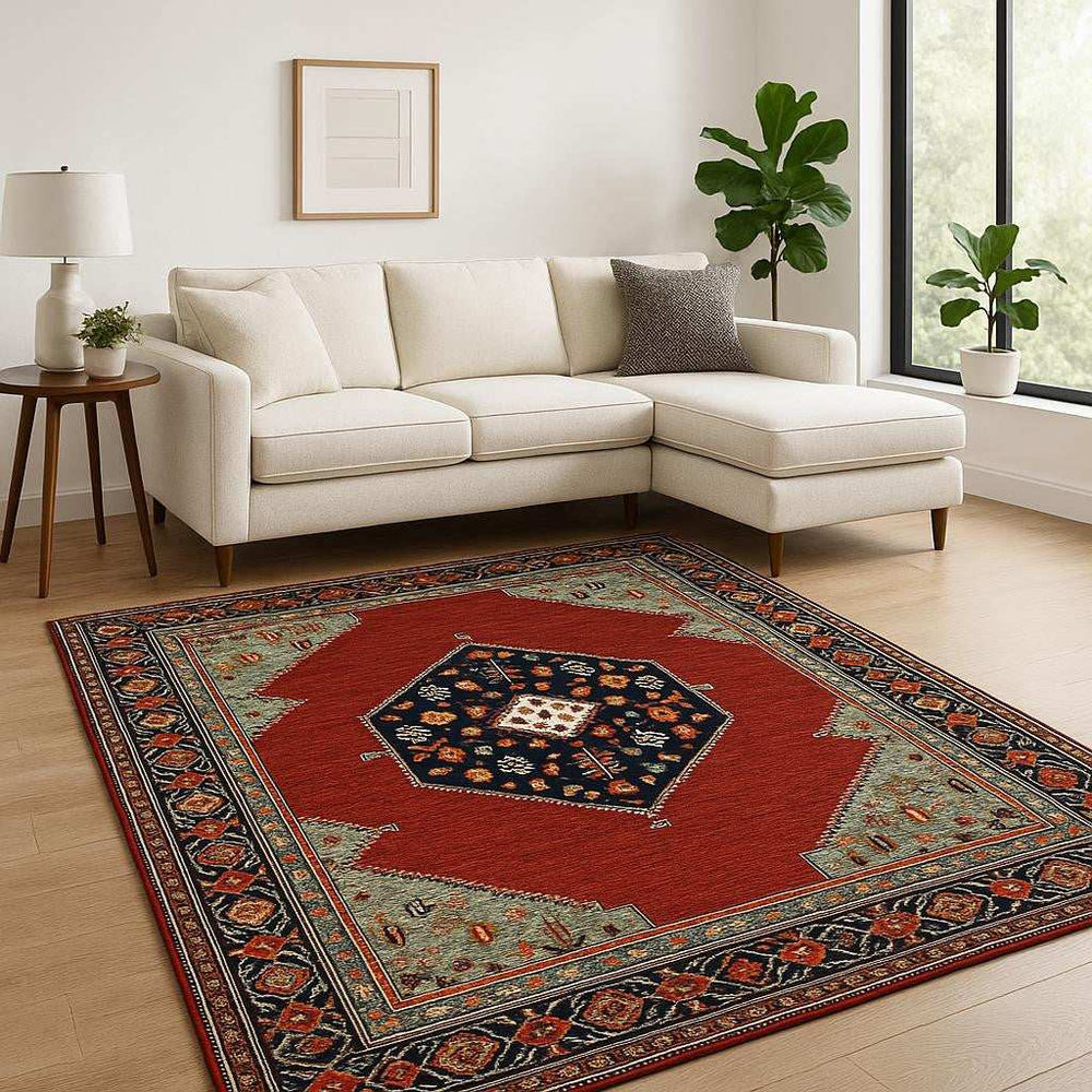 6' X 9' Blue And Red Oriental Power Loom Area Rug With Fringe - Homeroots - Flyclothing LLC
