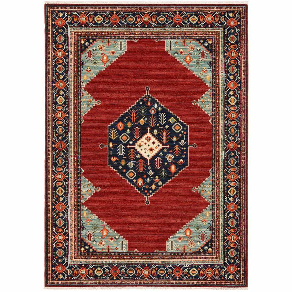 10' X 13' Red and Black Oriental Power Loom Area Rug - Homeroots - Flyclothing LLC