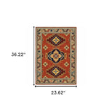 2' X 3' Red and Gold Oriental Power Loom Area Rug - Homeroots - Flyclothing LLC