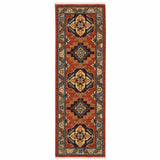 2' X 6' Red Gold Blue Brown Oriental Power Loom Stain Resistant Runner Rug With Fringe - Homeroots - Flyclothing LLC