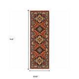 2' X 6' Red Gold Blue Brown Oriental Power Loom Stain Resistant Runner Rug With Fringe - Homeroots - Flyclothing LLC