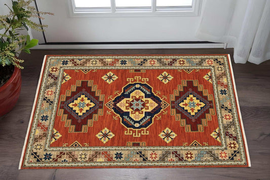 3' X 5' Red Blue and White Oriental Power Loom Area Rug - Homeroots - Flyclothing LLC