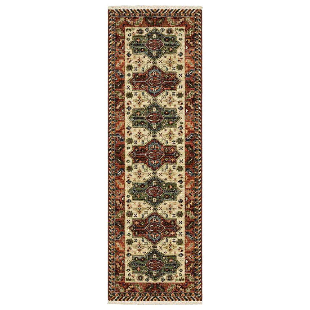 6' Red Blue and White Oriental Power Loom Runner Rug - Homeroots - Flyclothing LLC