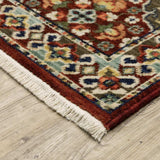 2' X 3' Red Rust Navy Light Blue Brown Orange Ivory And Gold Oriental Power Loom Stain Resistant Area Rug With Fringe - Homeroots - Flyclothing LLC