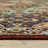 2' X 3' Red Rust Navy Light Blue Brown Orange Ivory And Gold Oriental Power Loom Stain Resistant Area Rug With Fringe - Homeroots - Flyclothing LLC