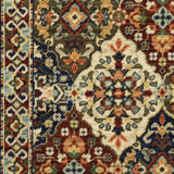 2' X 6' Red Rust Navy Light Blue Brown Orange Ivory And Gold Oriental Power Loom Stain Resistant Runner Rug With Fringe - Homeroots - Flyclothing LLC