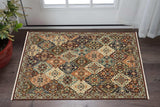 3' X 5' Red Rust Navy Light Blue Brown Orange Ivory And Gold Oriental Power Loom Stain Resistant Area Rug With Fringe - Homeroots - Flyclothing LLC