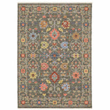 10' X 13' Grey Salmon Pink Gold Blue Rust Deep Blue Ivory And Green Oriental Power Loom Stain Resistant Area Rug With Fringe - Homeroots - Flyclothing LLC