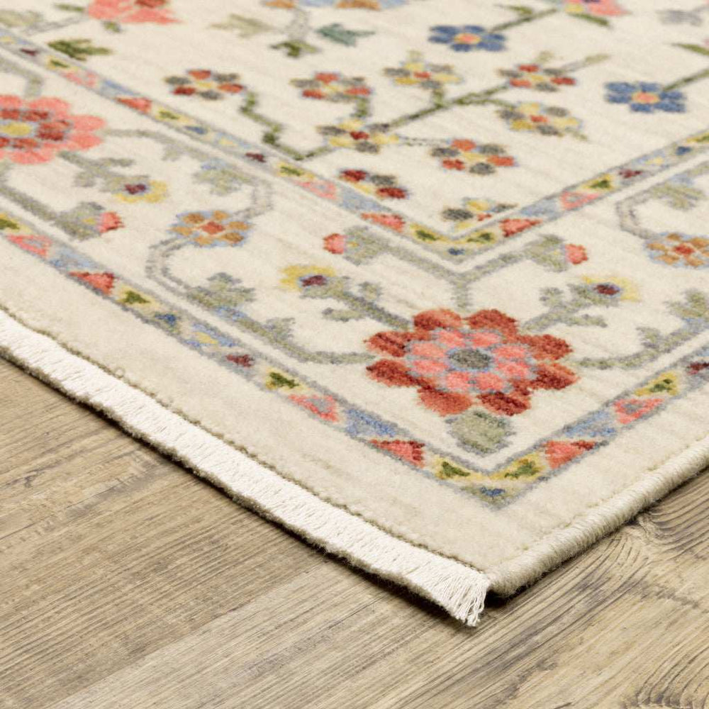 2' X 3' Ivory Oriental Power Loom Stain Resistant Area Rug With Fringe - Homeroots - Flyclothing LLC