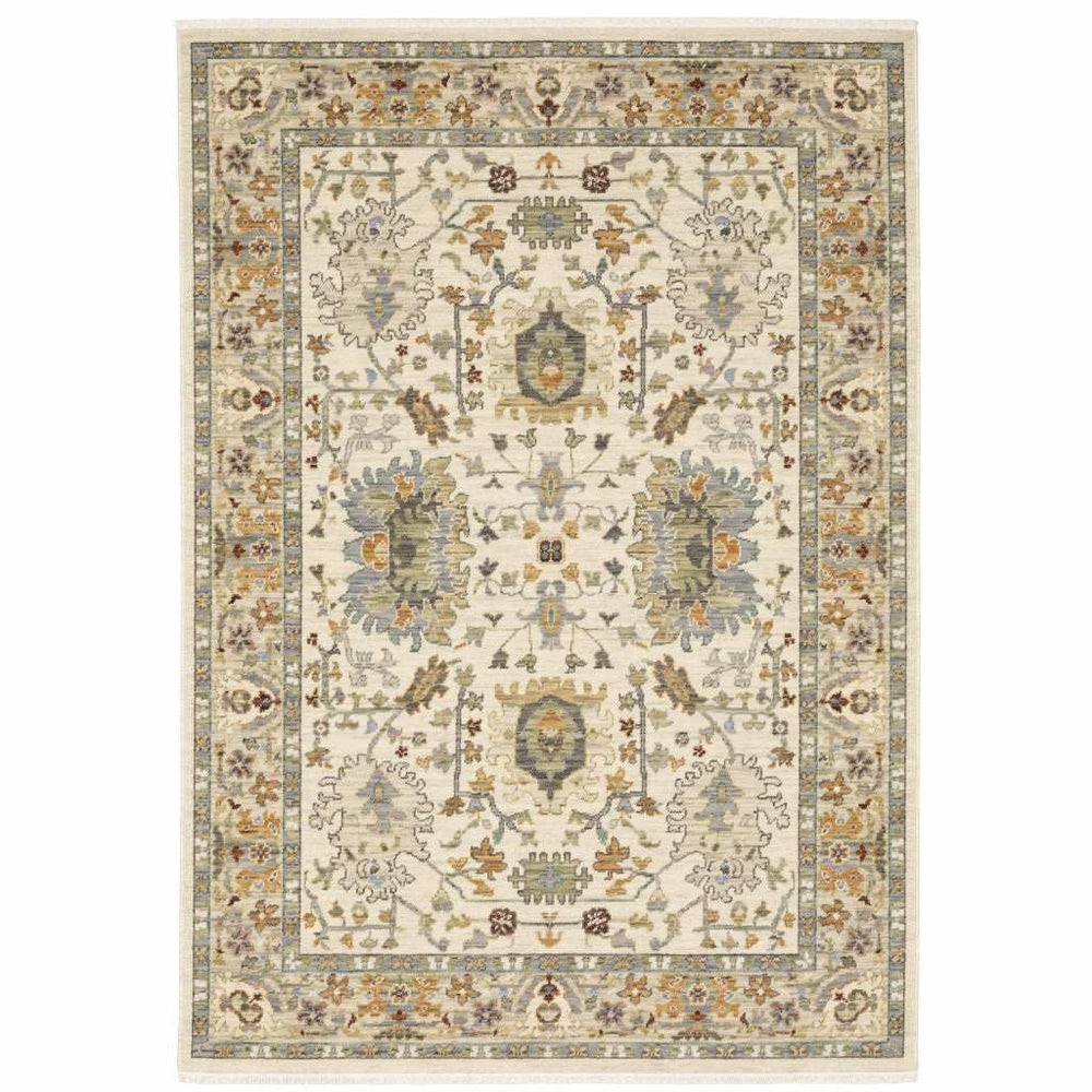 5' X 8' Brown And Ivory Oriental Power Loom Stain Resistant Area Rug With Fringe - Homeroots - Flyclothing LLC