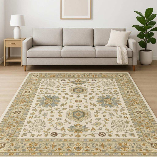 8' X 11' Ivory Oriental Power Loom Stain Resistant Area Rug With Fringe - Homeroots - Flyclothing LLC