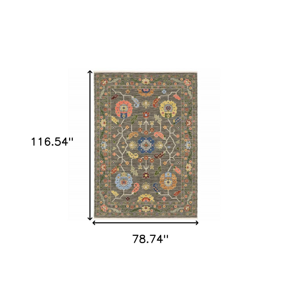 6' X 9' Grey Blue Pink Orange Rust Red Green And Ivory Oriental Power Loom Stain Resistant Area Rug With Fringe - Homeroots - Flyclothing LLC