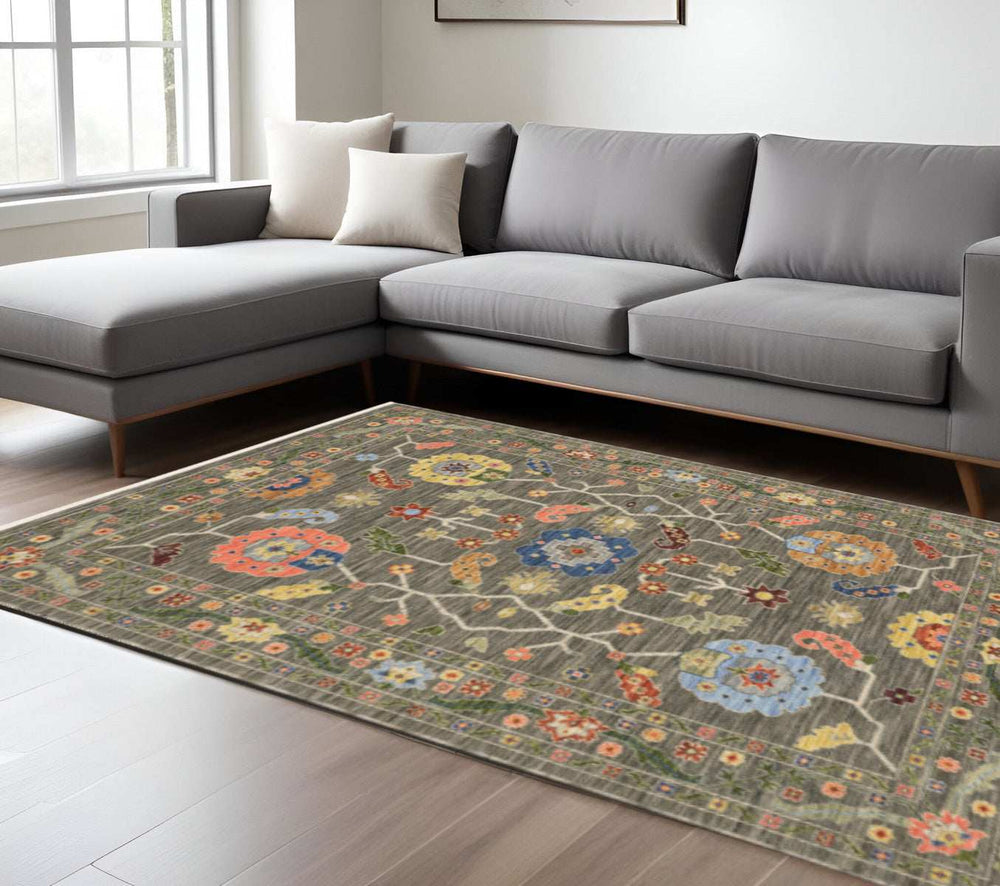 6' X 9' Grey Blue Pink Orange Rust Red Green And Ivory Oriental Power Loom Stain Resistant Area Rug With Fringe - Homeroots - Flyclothing LLC