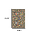 8' X 11' Grey Blue Pink Orange Rust Red Green And Ivory Oriental Power Loom Stain Resistant Area Rug With Fringe - Homeroots - Flyclothing LLC