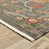 8' X 11' Grey Blue Pink Orange Rust Red Green And Ivory Oriental Power Loom Stain Resistant Area Rug With Fringe - Homeroots - Flyclothing LLC