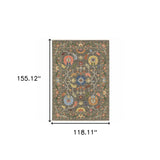 10' X 13' Grey Blue Pink Orange Rust Red Green And Ivory Oriental Power Loom Stain Resistant Area Rug With Fringe - Homeroots - Flyclothing LLC