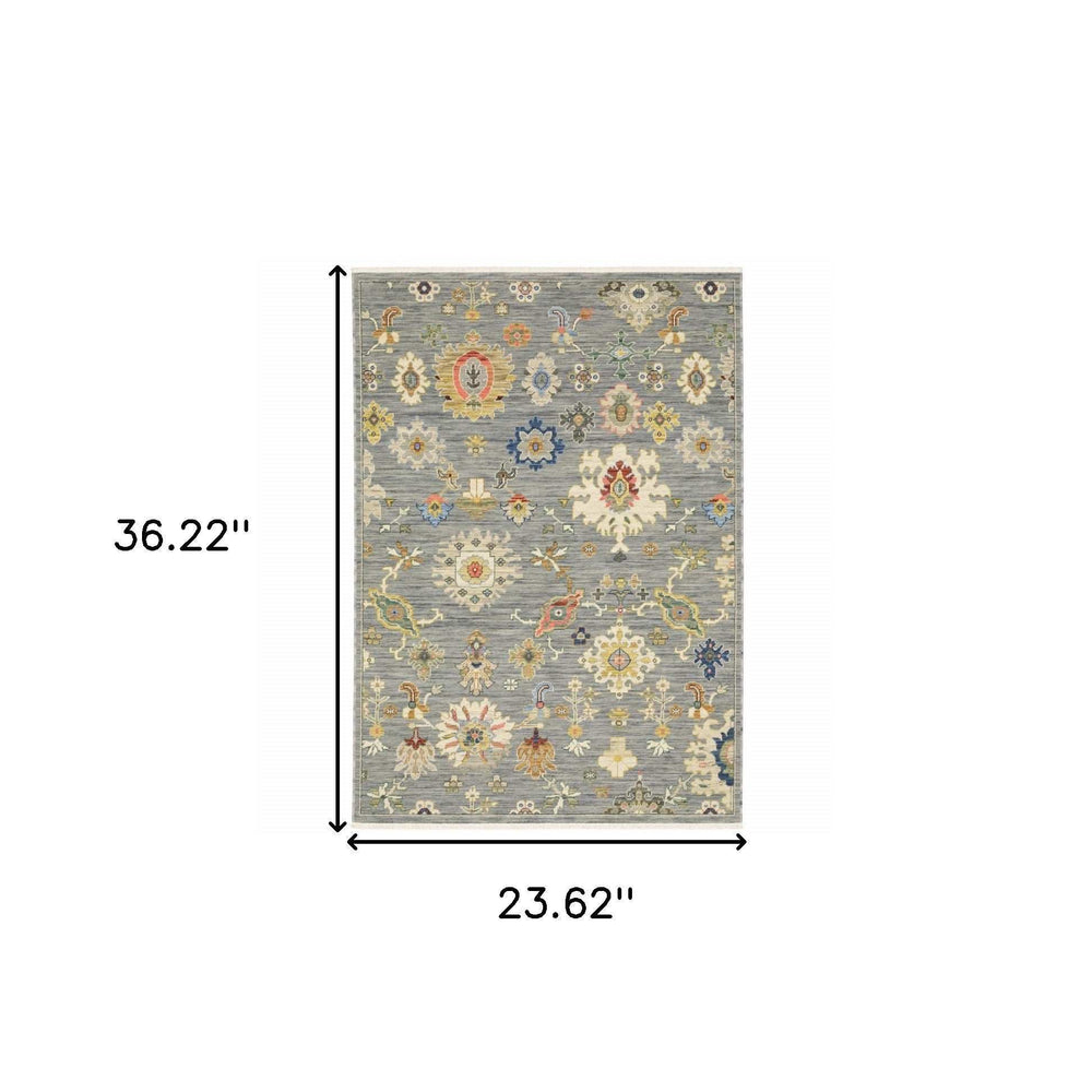 2' X 3' Grey Ivory Gold Salmon Red Blue And Green Oriental Power Loom Stain Resistant Area Rug With Fringe - Homeroots - Flyclothing LLC
